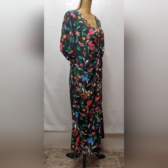 A New Day Short Sleeve Ruched Floral Print Maxi Dress Sz XL Black Multicolor - Picture 9 of 10